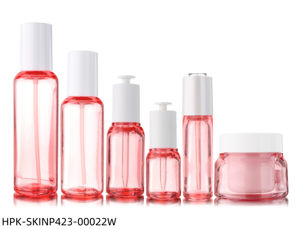 Transparent Pink Plastic Lotion Bottle & Pipette Dropper Bottle & Cream Jar